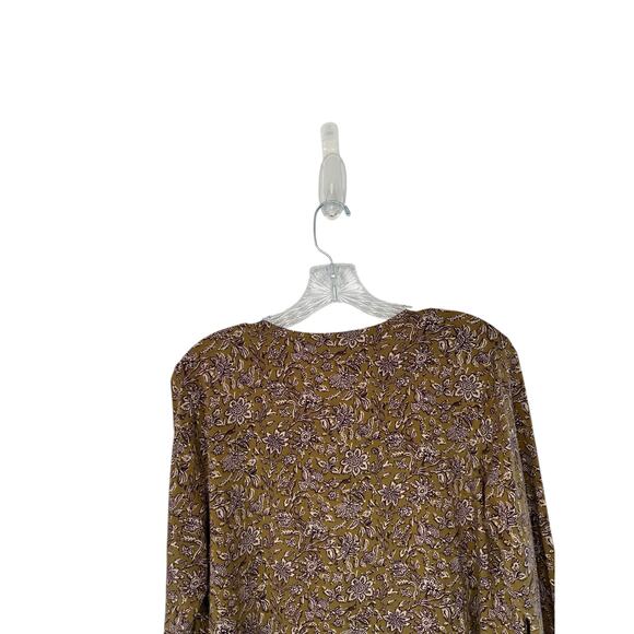 J. Jill Pure Jill Brown Floral Print Casual Long Sleeve Shirttail T-Shirt Medium - Picture 8 of 12